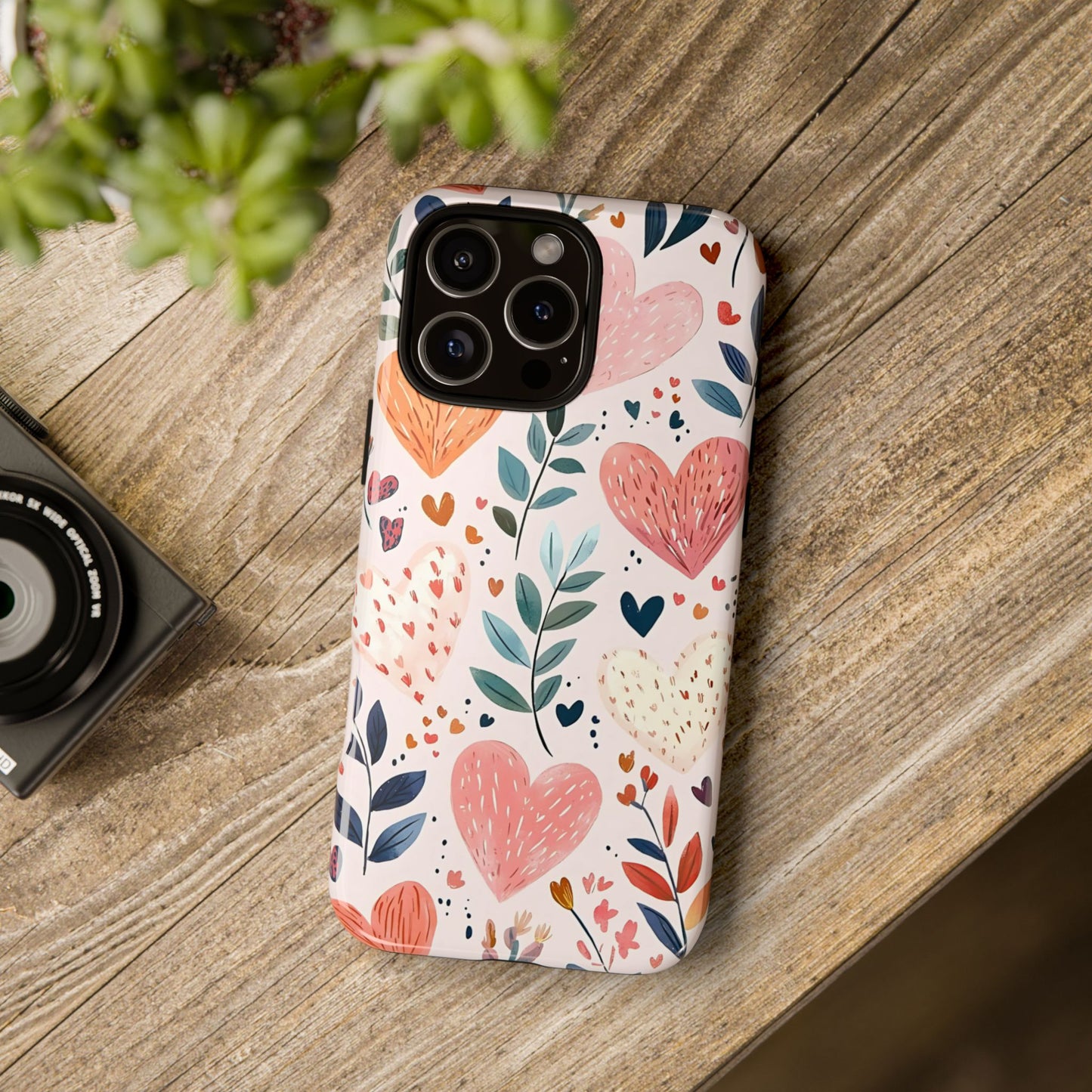 iPhone Case Cute Pink Heart Flower Phone Case Durable Trendy iPhone Tech Accessories